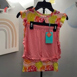 NWT Posh Peanut Ruffled Cap Sleeve Tshirt and Varsity Short Set - 7Y